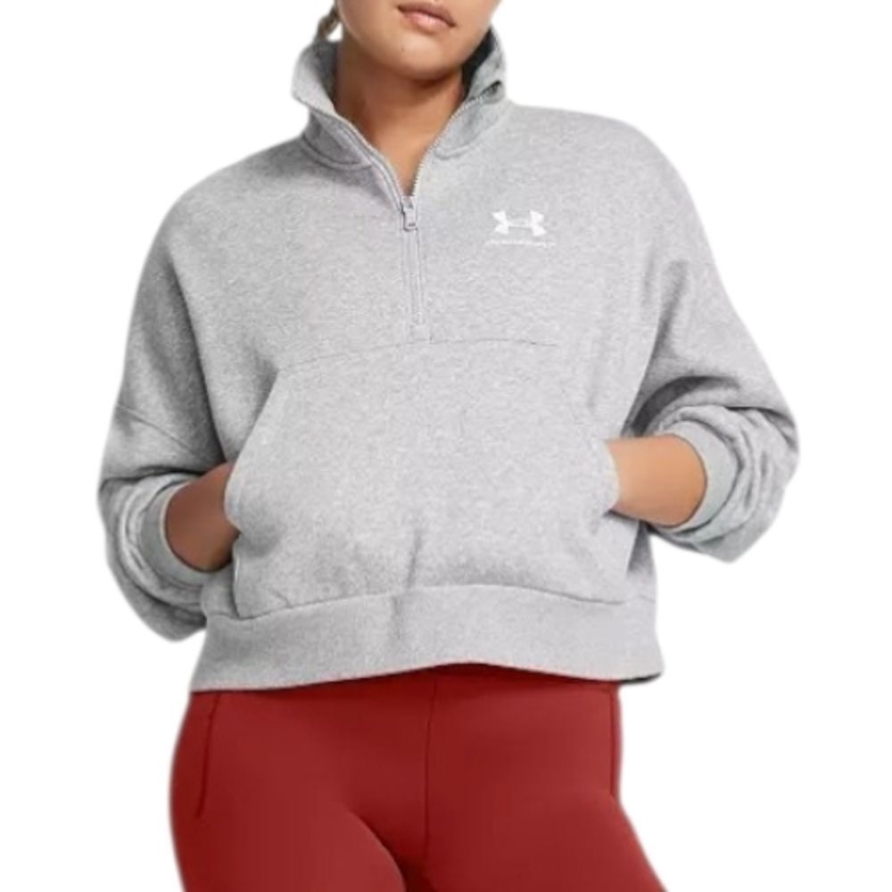 Under Armour Womens L Icon Fleece Oversized 1/2 Zip Pullover Gray Sweatshirt NWT